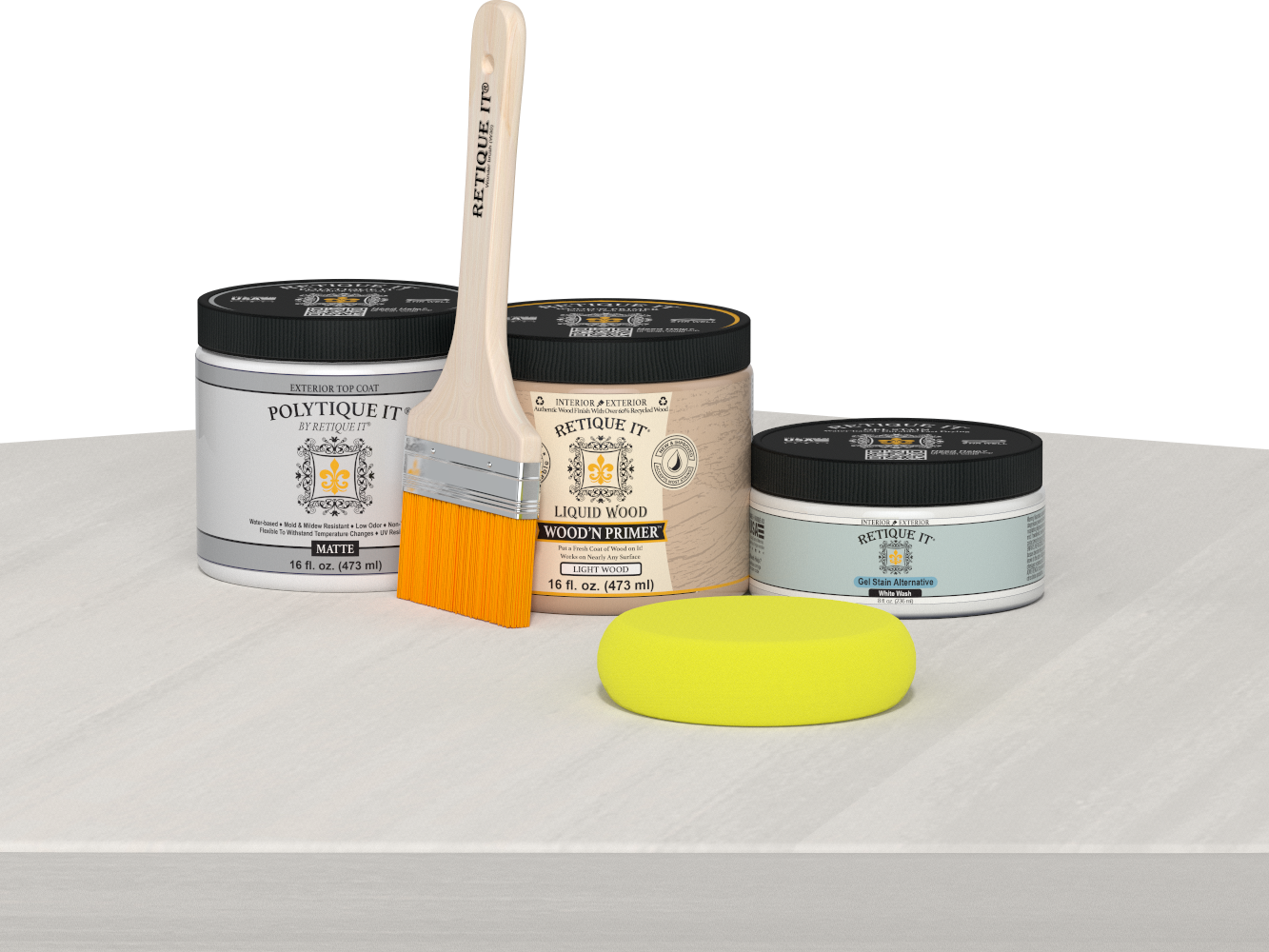 Retique It® Wood'n Finish Kits Multi-purpose Smooth Finish Kit in White Wash for exterior wood projects, matte top coat application.