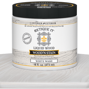 Retique It Liquid Wood Wood'n Stain 16 oz in White Wash showing a container of wood stain product.