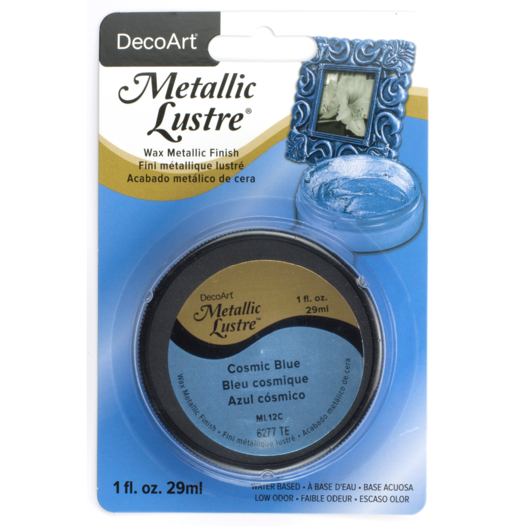 DecoArt Metallic Lustre in Champagne Ice, 1 oz jar, showing a shimmering metallic finish and smooth textured surface.