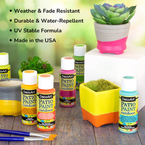 DecoArt Pastel Patio Paint Outdoor Paint Set with 24 vibrant pastel colors for outdoor furniture and surfaces.