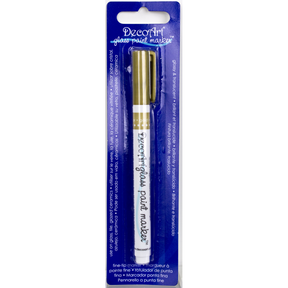 Fuchsia DecoArt transparent glass paint markers with fine tips for decorating and customizing glass surfaces.