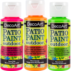 DecoArt Patio Paint outdoor acrylic neon pink paint in 2 oz container, ideal for vibrant outdoor creative projects