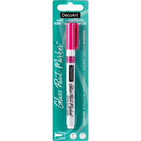 Silver opaque glass paint markers by DecoArt, featuring a fine tip for detailed glass and craft decorating.