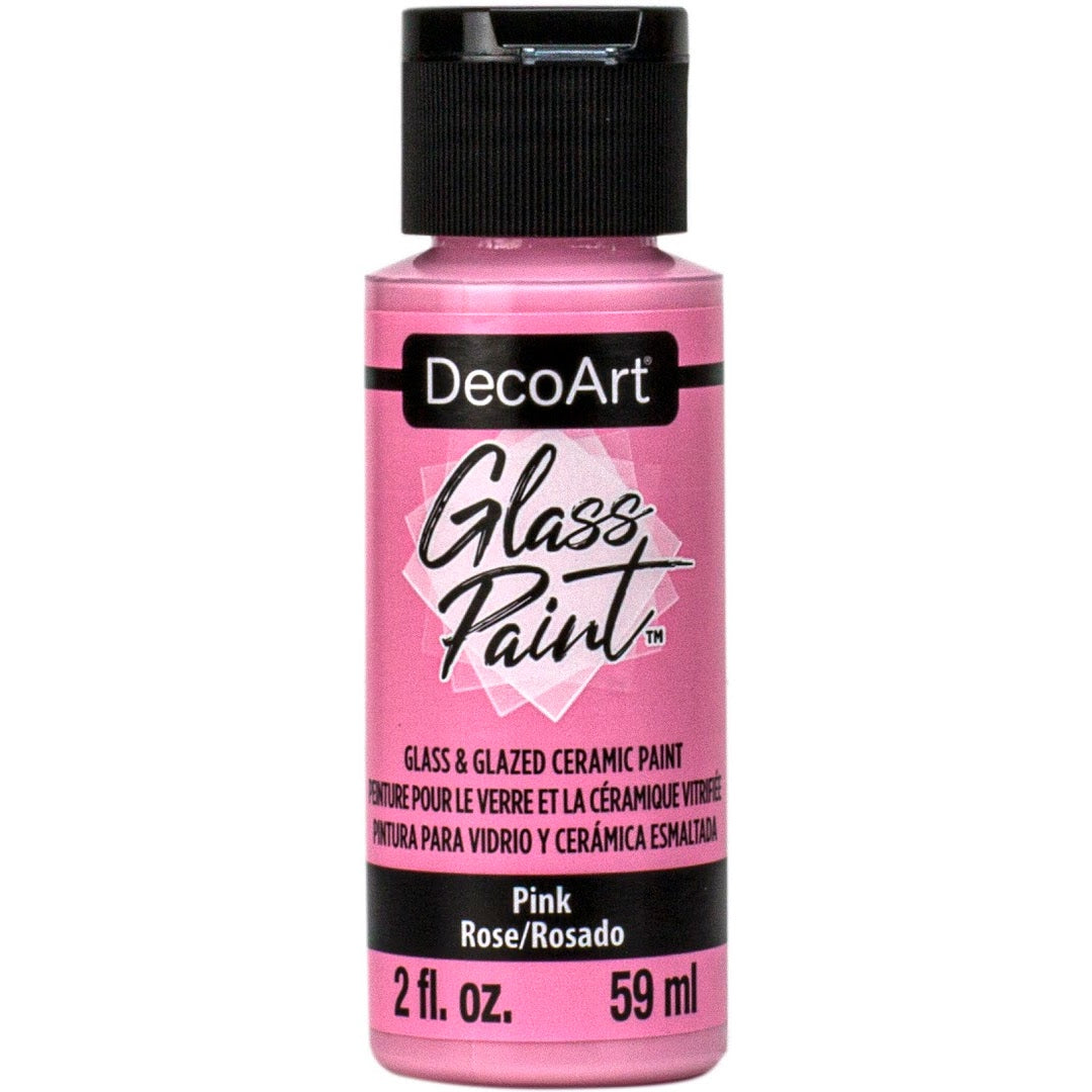 White DecoArt Glass Paint in a 2 oz bottle, suitable for decorating and enhancing glass surfaces with vibrant color.