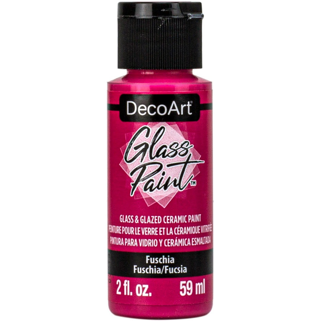 White DecoArt Glass Paint in a 2 oz bottle, suitable for decorating and customizing glass surfaces.