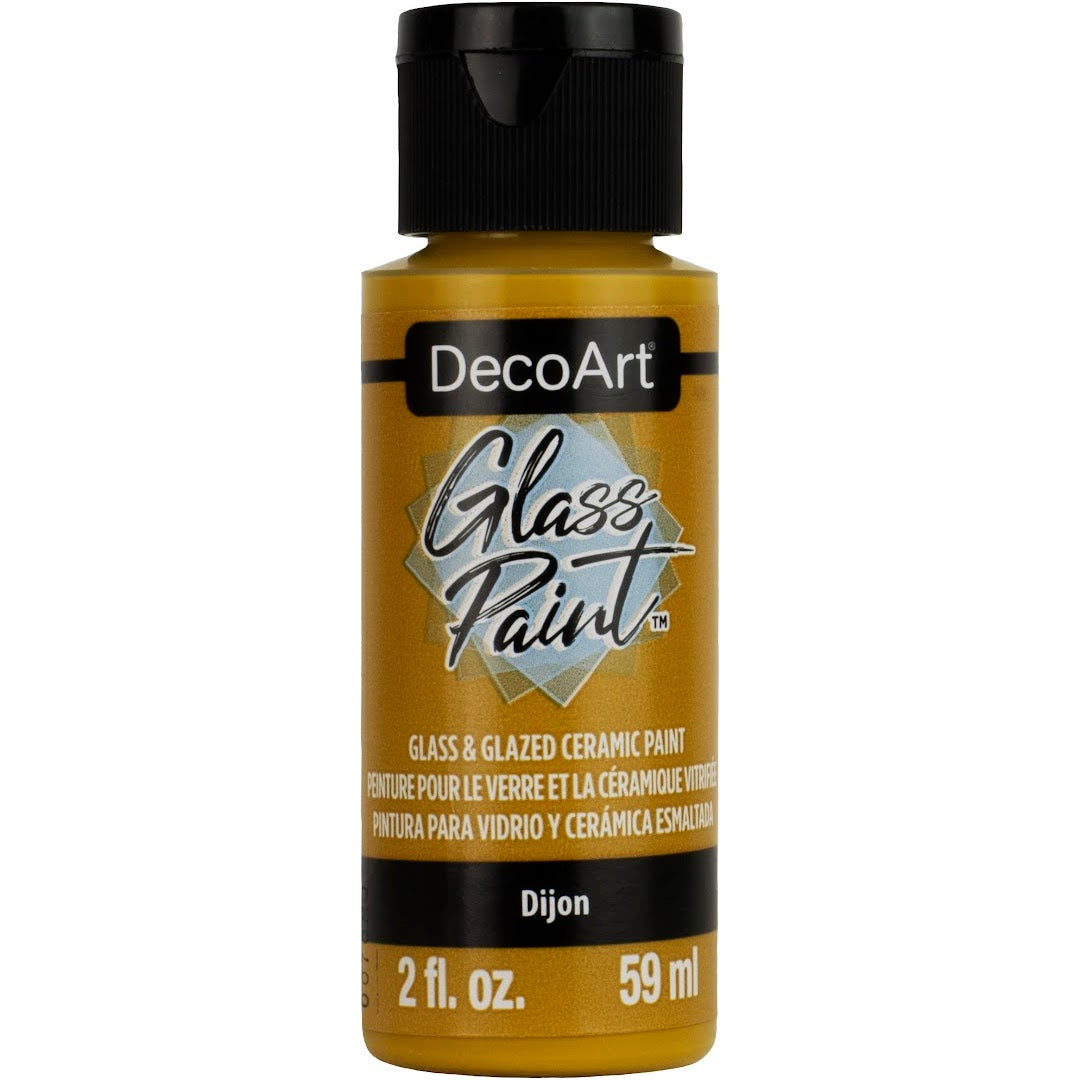 White DecoArt Glass Paint in 2 oz bottle, ideal for decorating and customizing glass surfaces with vibrant color.
