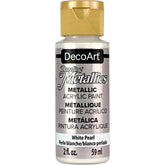 White Pearl Dazzling Metallics paint by DecoArt in a 2 oz bottle with a shimmering metallic finish.