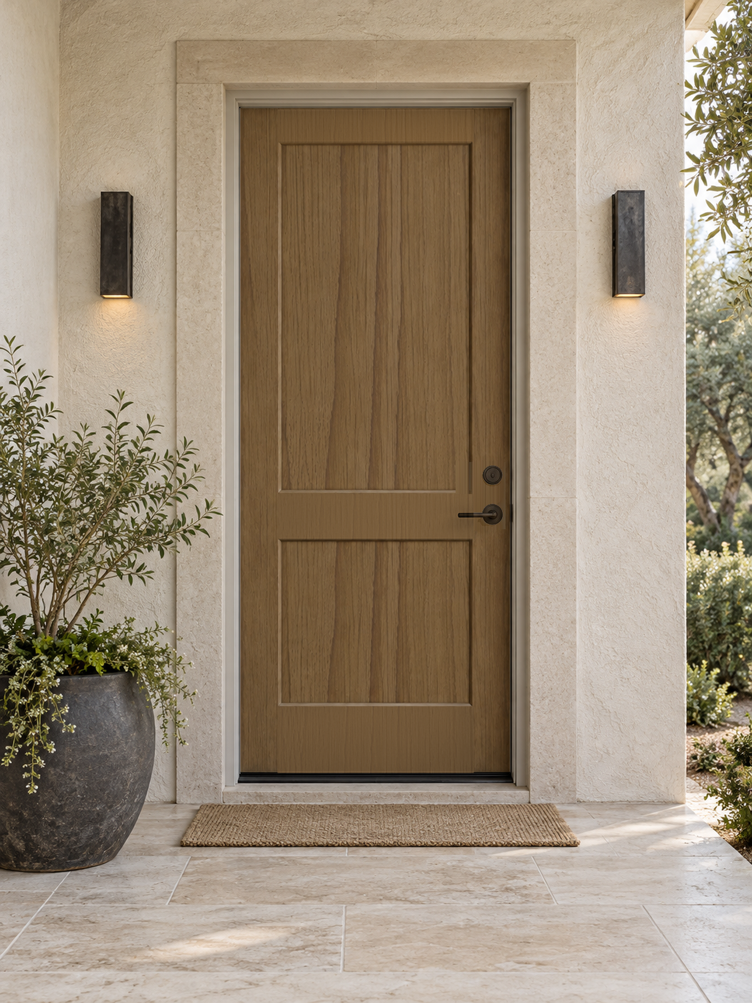 Retique It Wood'n Finish Barn Wood front door kit with natural wood grain stain on a single door for rustic home decor.