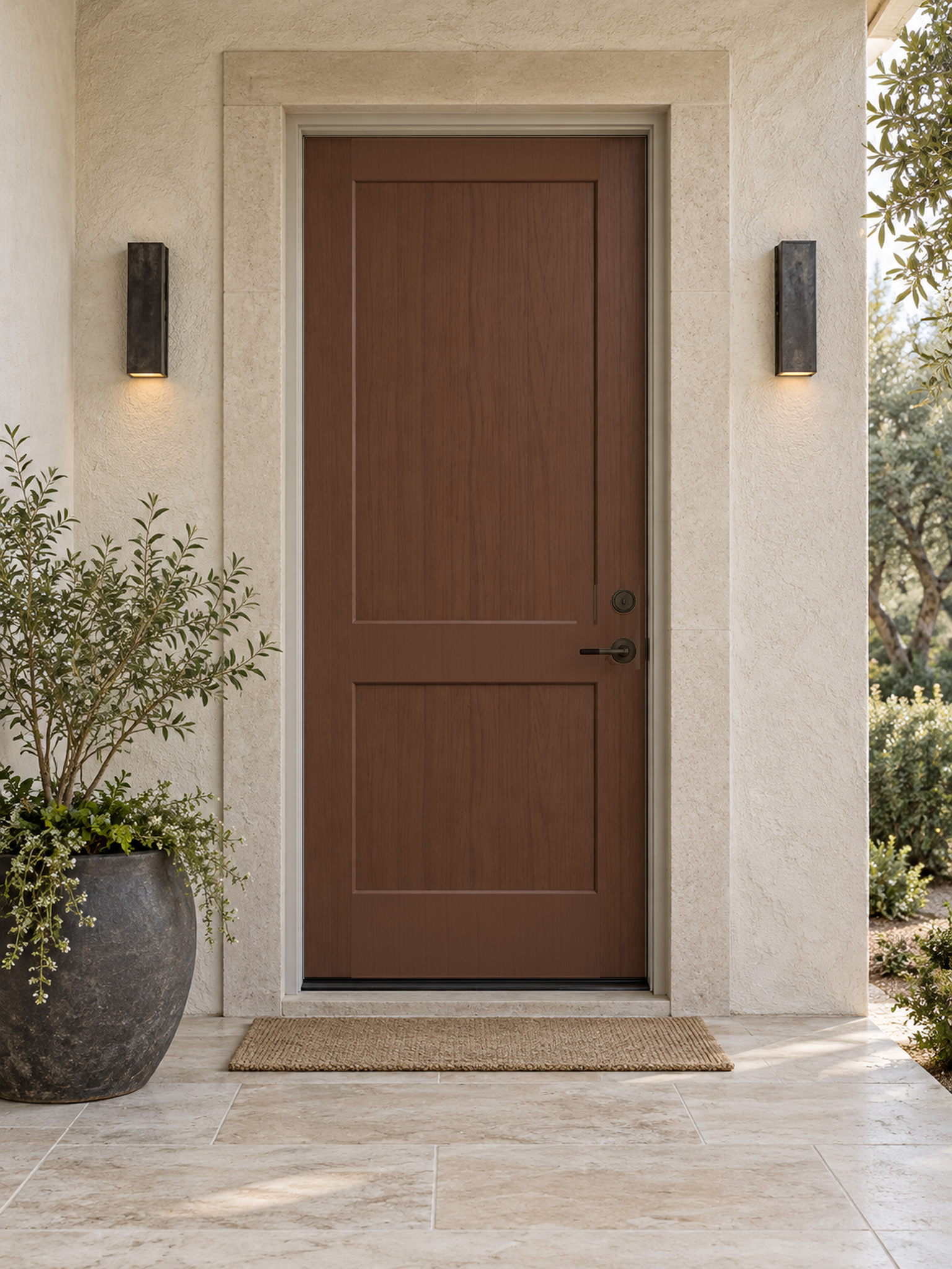 Retique It Wood'n Finish Java front door kit with wood grain stain, showcasing a single door with a rich Java wood finish.