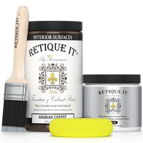 Retique It® furniture and cabinet paint in Arabian Coffee quart, showing smooth, even application on wood surfaces.