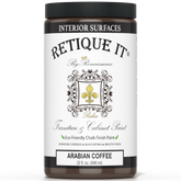 Retique It® furniture and cabinet paint in Arabian Coffee quart, showing a smooth, painted wooden furniture piece with a rich coffee color.