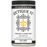 Retique It® furniture and cabinet paint in Old Linen quart, showing a smooth, freshly painted cabinet surface.