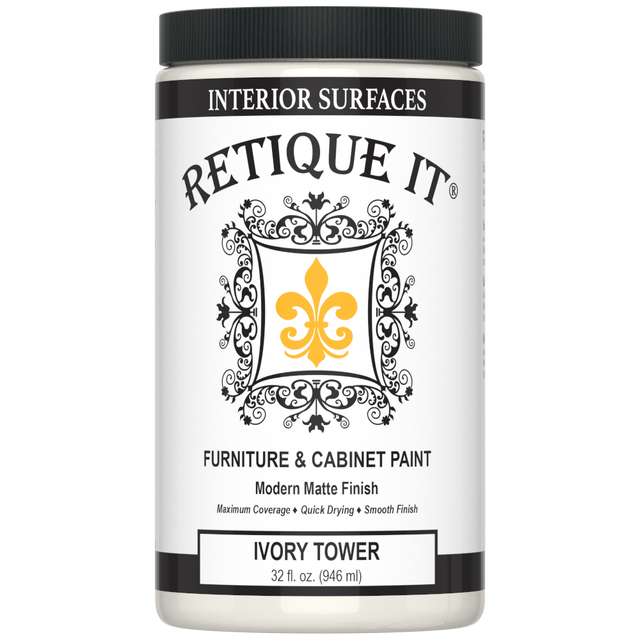 Retique It Ivory Tower furniture and cabinet paint in a smooth, creamy finish shown on a painted surface.