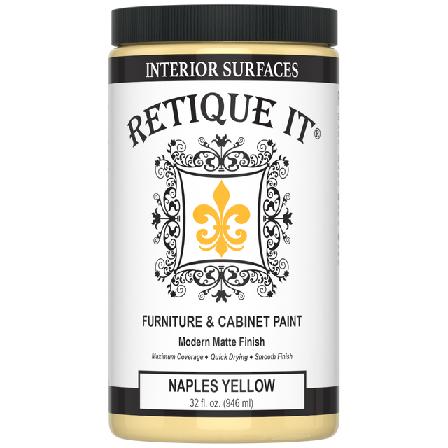 Retique It Naples Yellow furniture and cabinet paint in a quart container, suitable for home furniture painting projects.