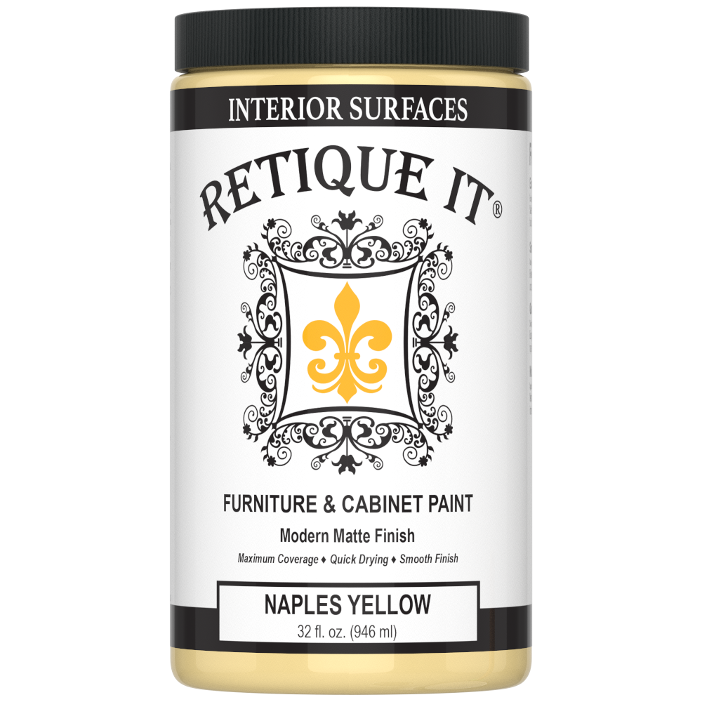 Retique It® furniture and cabinet paint in quart size, Naples Yellow, ready for furniture restoration or cabinet refinishing.