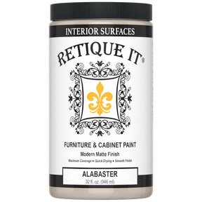 Retique It® furniture and cabinet paint in alabaster quart, showing smooth, creamy paint ready for furniture refinishing.