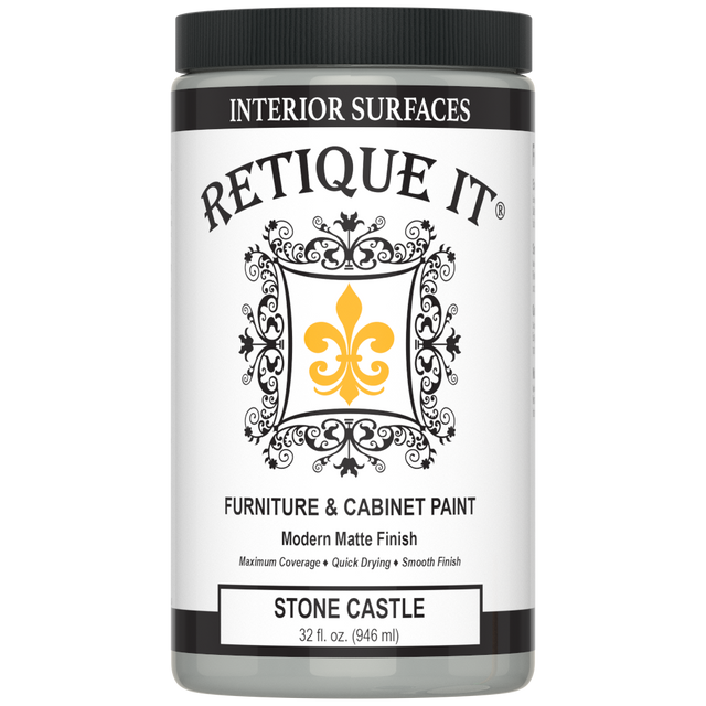 Retique It Stone Castle furniture and cabinet paint in a quart container, ready for furniture refinishing.