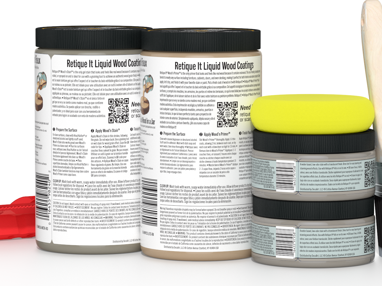 Large Weathered Wood Wood'n Finish Kit by Retique It® for multi-purpose wood finishing, featuring weathered wood tones and application tools.