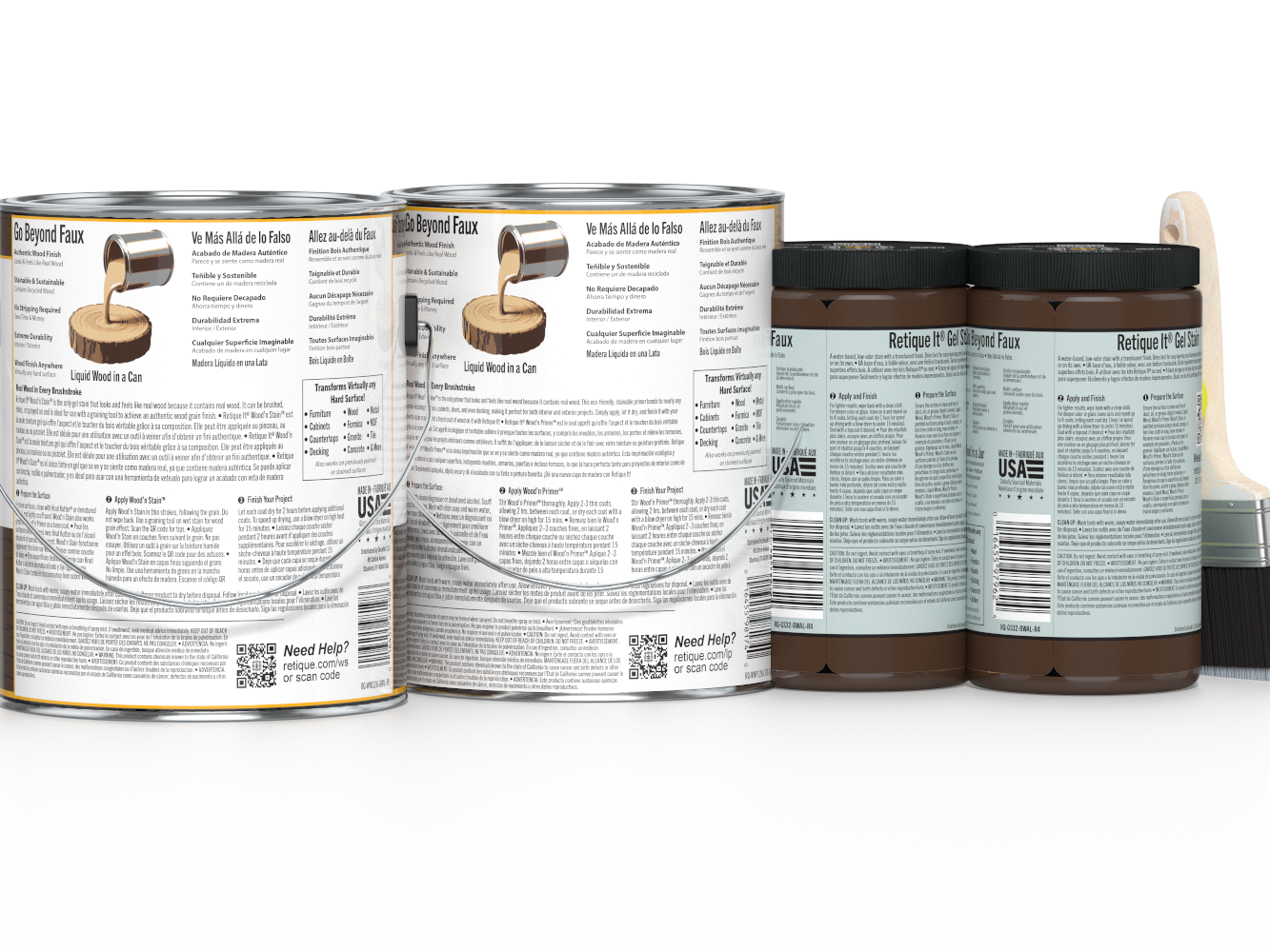 Retique It® Wood'n Finish Kit in black walnut, 4 large multi-purpose wood finishing bottles, suitable for furniture and craft projects.