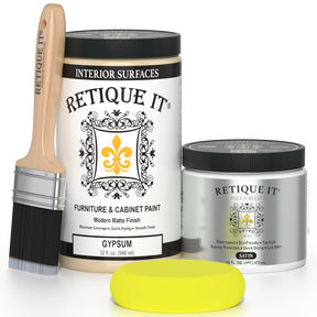 Retique It® furniture and cabinet paint in a quart container, suitable for gypsum surfaces, with a smooth, even finish.