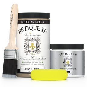 Retique It French Beige furniture and cabinet paint in a quart container, showing a smooth, beige painted surface.