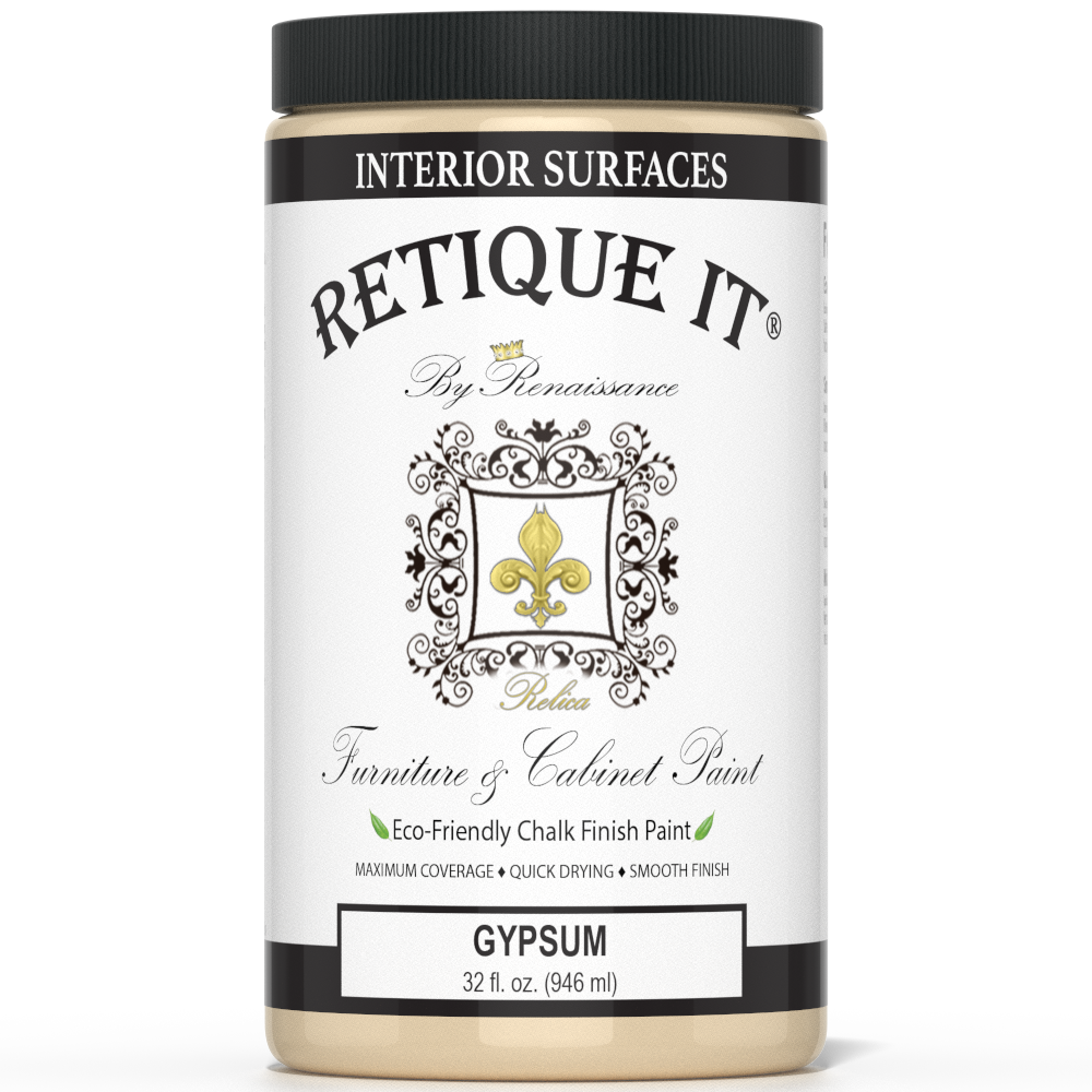 Retique It® Furniture and Cabinet Paint in quart size, designed for gypsum surfaces, shown in a smooth, painted finish.