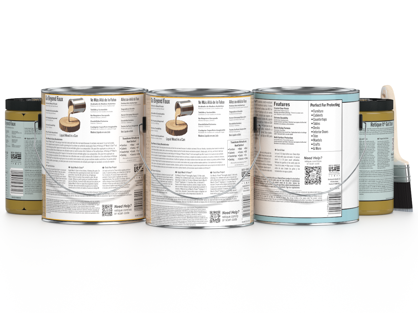 Retique ItÂ® Wood'n Finish Kit in Old Oak with four large containers, designed for interior wood top coating and finishing.