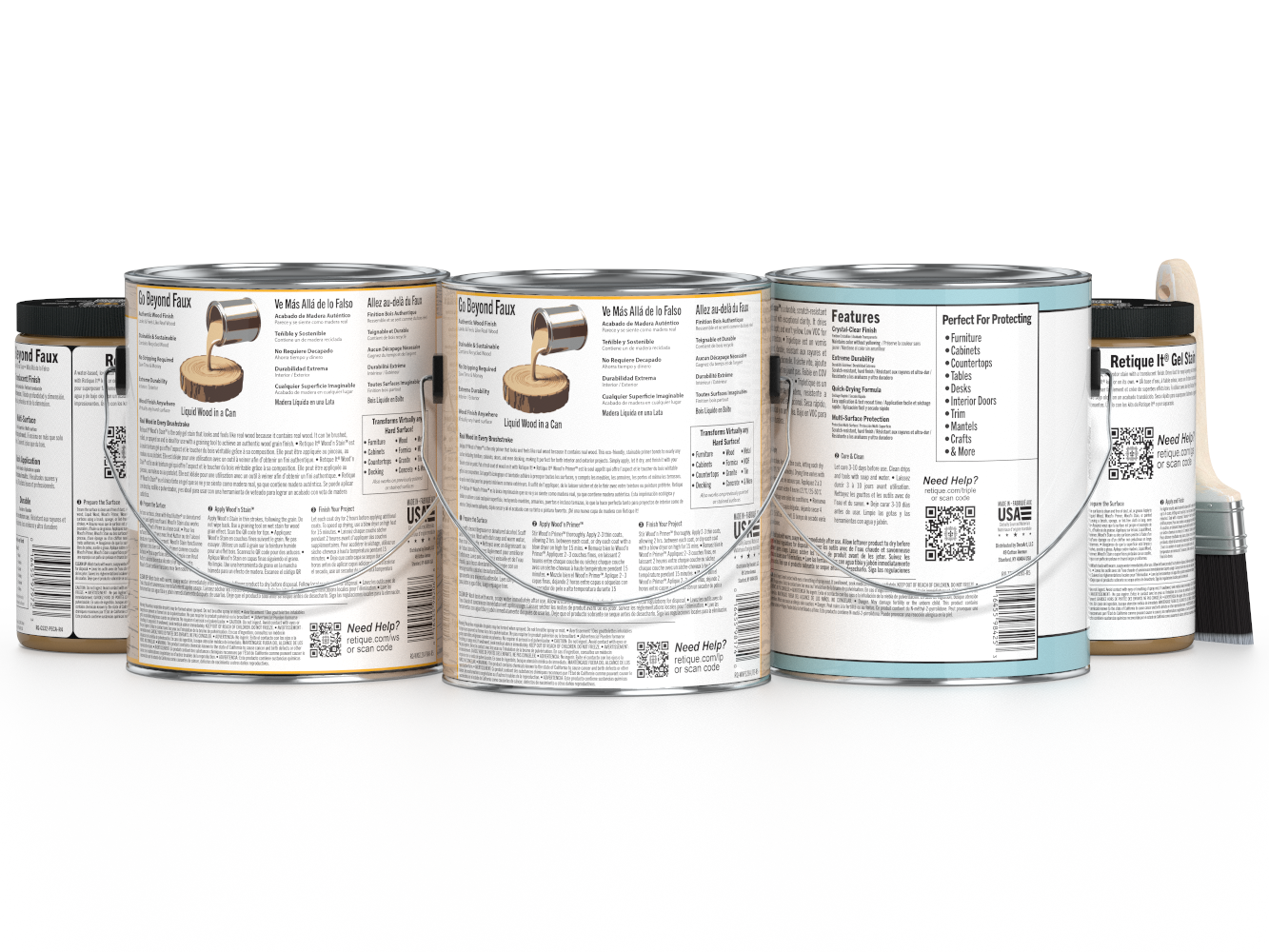 Retique It® Wood'n Finish Kit with four pickled oak interior top coat bottles, ideal for multi-purpose wood finishing projects.