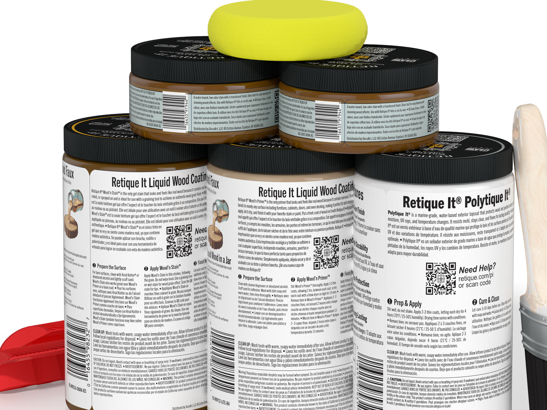 Large Dark Oak Wood'n Finish Kit by Retique It® for exterior top coating, includes brushes and finish components for wood projects.