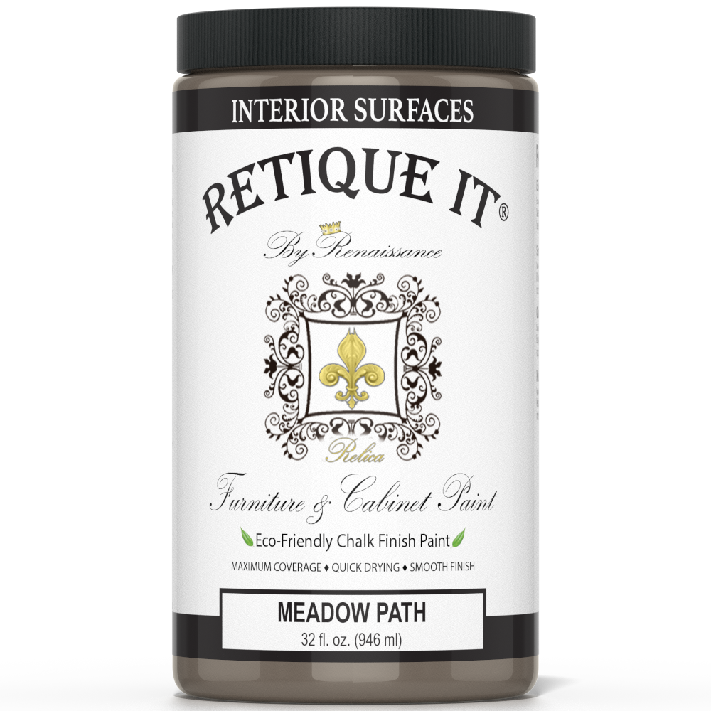 Jar of Retique It furniture paint with 'Meadow Path' color on a white background