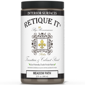 Jar of Retique It furniture paint with 'Meadow Path' color on a white background
