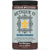 Retique It Gel Stain in Red Mahogany showing a smooth, glossy wood finish sample with rich red-brown color.