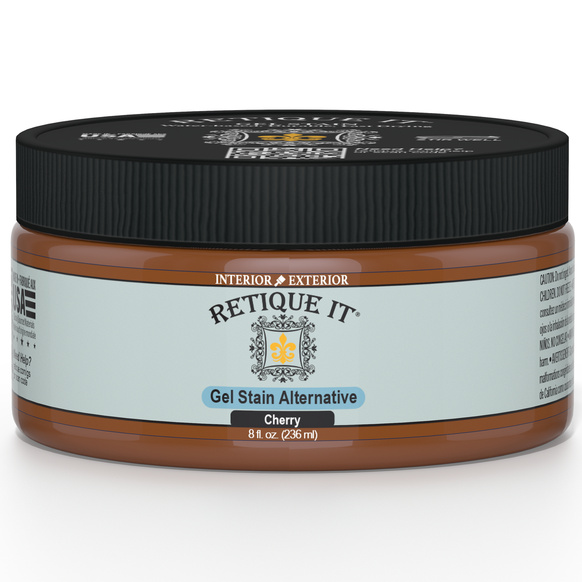 Retique It Cherry Gel Stain applied on wood surface, showcasing deep red color and glossy finish for furniture or crafts.