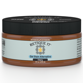 Retique It Cherry Gel Stain applied on wood surface, showcasing deep red color and glossy finish for furniture or crafts.
