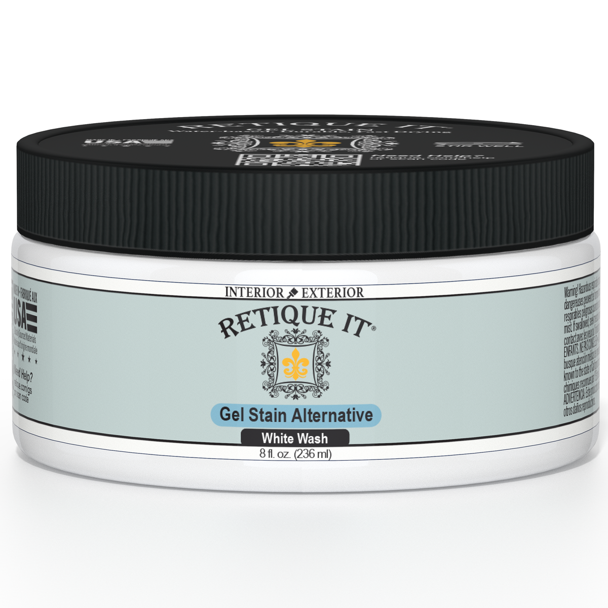 Retique It white wash gel stain applied to wood, showcasing a smooth, light-colored wood finish with a natural wash effect.