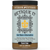 Retique It Gel Stain in Dark Oak showing a smooth, dark wood finish on a surface with a natural grain texture.