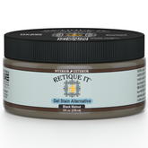 Retique It Black Walnut gel stain applied to wood, showcasing deep, rich dark brown finish for furniture or woodworking projects.