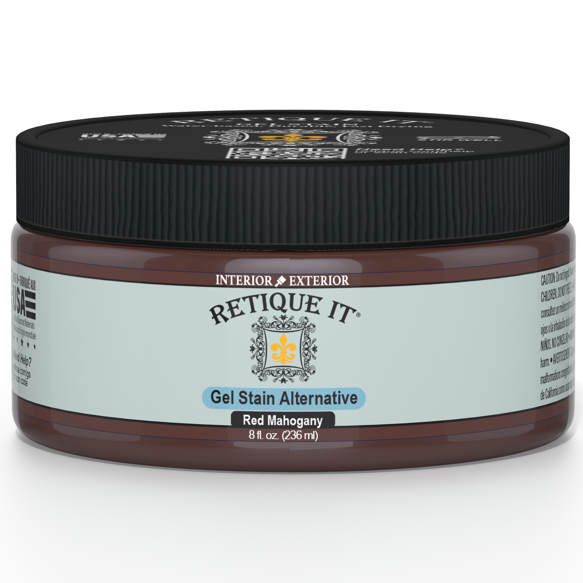 Retique It Red Mahogany gel stain applied to wood surface, showcasing deep rich color and smooth finish.