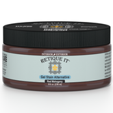 Retique It Red Mahogany gel stain applied to wood surface, showcasing deep rich color and smooth finish.