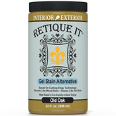Retique It Gel Stain in Old Oak showing a smooth application on wood surface with rich, warm oak color and glossy finish.