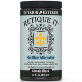 Retique It Classic Black gel stain applied to wood surface, showcasing deep black color and smooth finish.