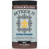Retique It Java gel stain applied to wood surface, showcasing deep warm brown color and smooth finish.