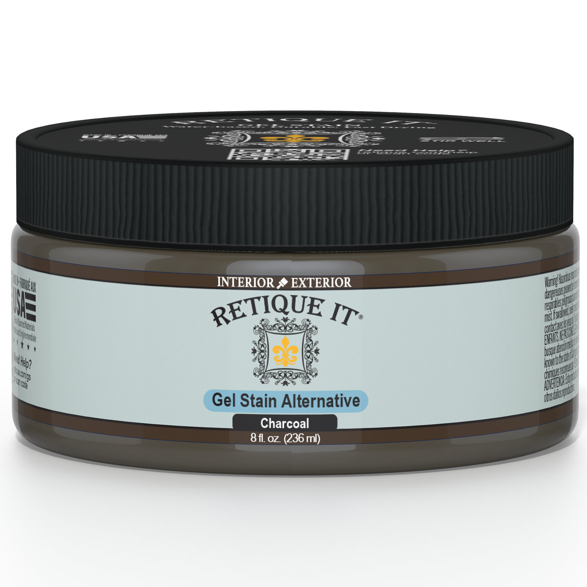 Retique It Gel Stain in Charcoal, showcasing a smooth, dark stain applied to wood for a rich, modern finish.