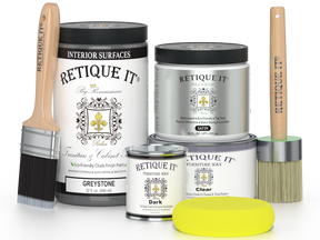Retique It® furniture and cabinet paint in Greystone, quart size, showing a smooth painted wooden surface.