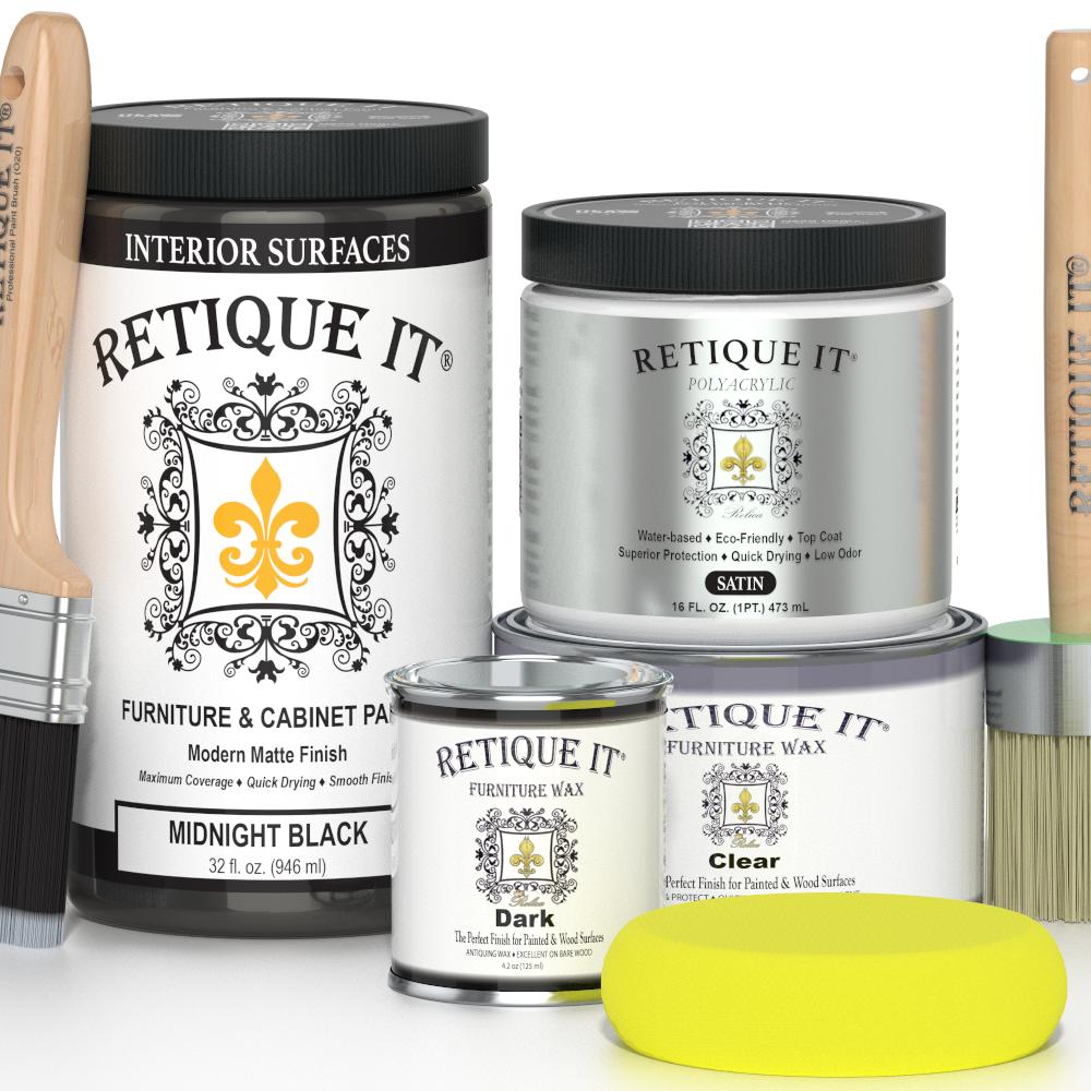 Retique It® Furniture and Cabinet Paint in a quart container, Midnight Black color, suitable for furniture and cabinetry.