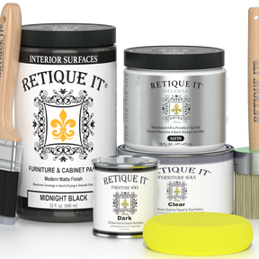 Retique It® Furniture and Cabinet Paint in a quart container, Midnight Black color, suitable for furniture and cabinetry.