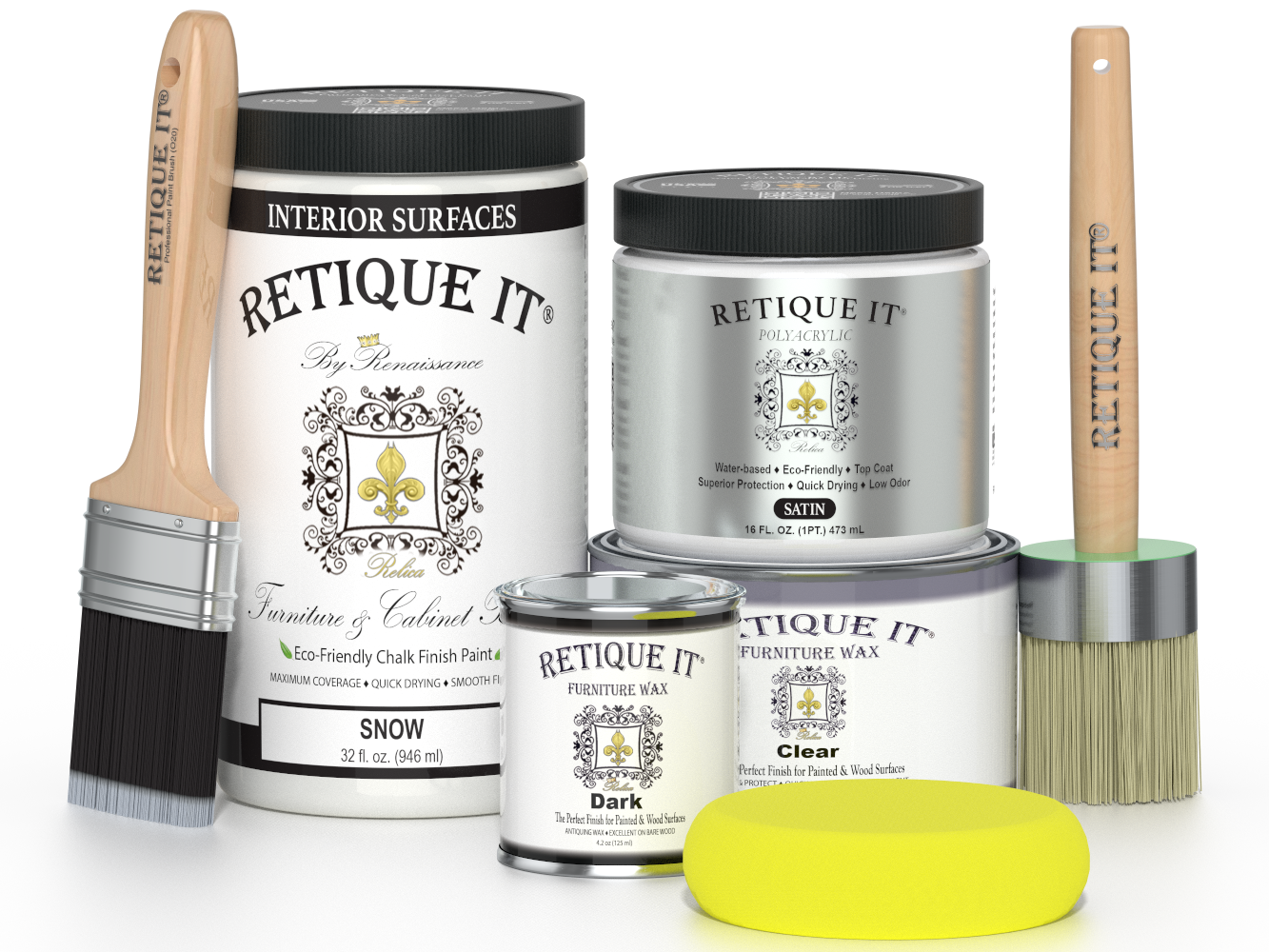 Retique It® furniture and cabinet paint in quart size, Snow color, showing smooth, freshly painted wooden furniture surface.