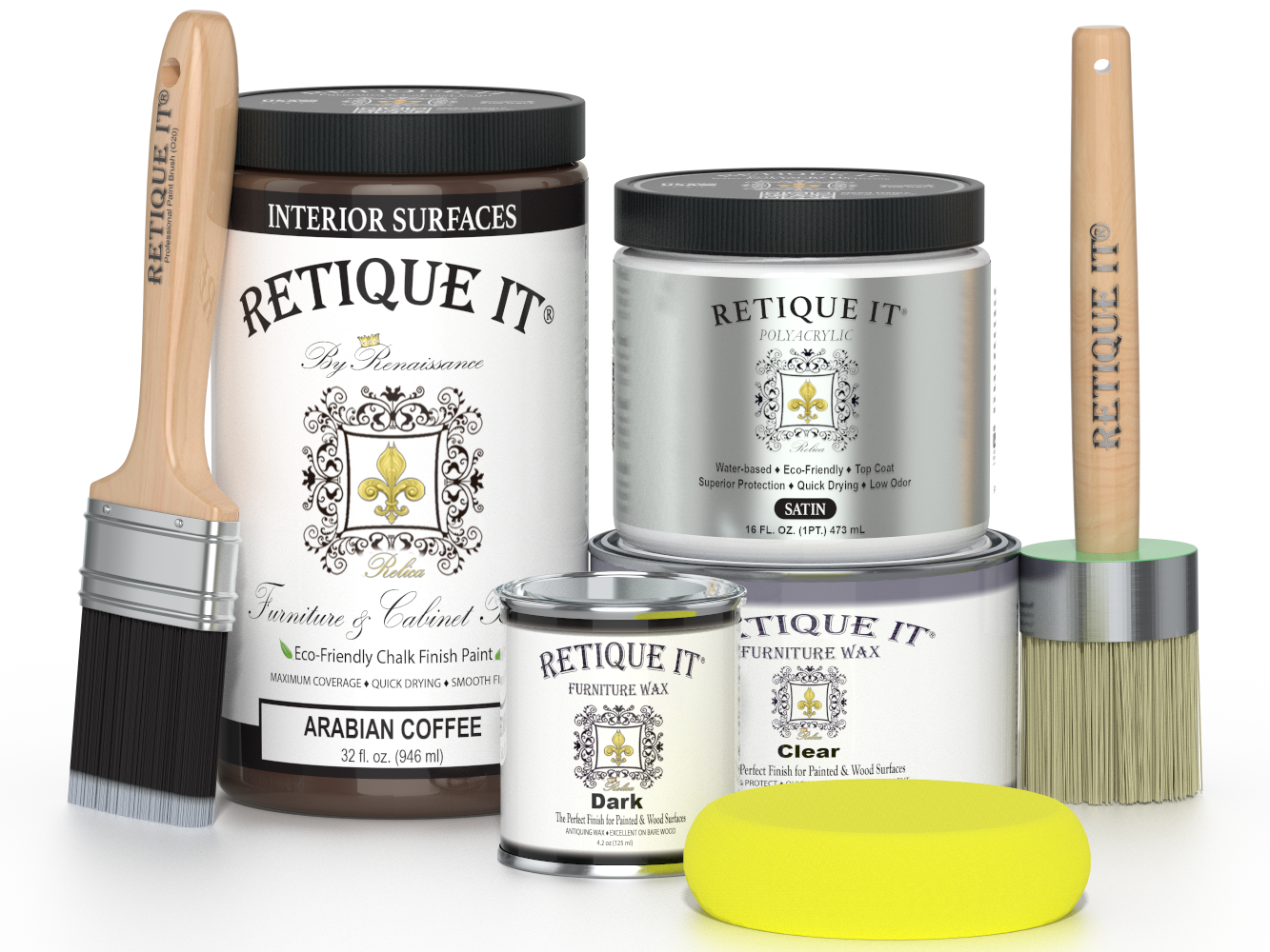 Retique It® furniture and cabinet paint in Arabian Coffee quart, showing a can of paint with the product label.