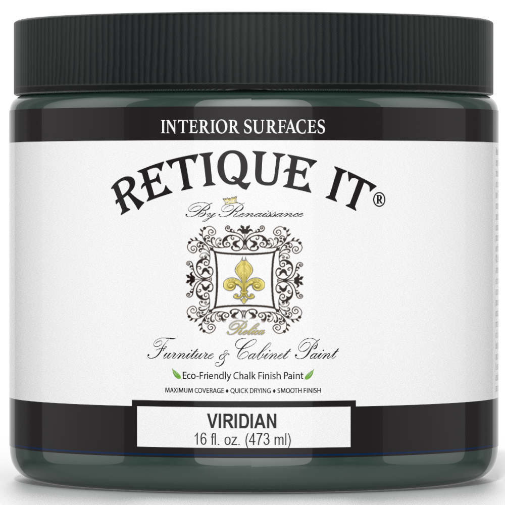 Retique It by Renaissance Furniture & Cabinet Paint in Viridian, 16 oz jar, eco-friendly chalk finish paint for interior surfaces.
