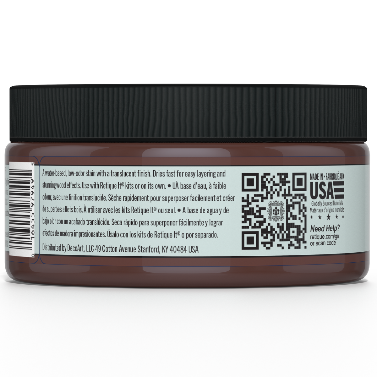 Retique It Gel Stain in Red Mahogany applied to wood surface, showcasing rich, deep red-brown stain for furniture or cabinetry.